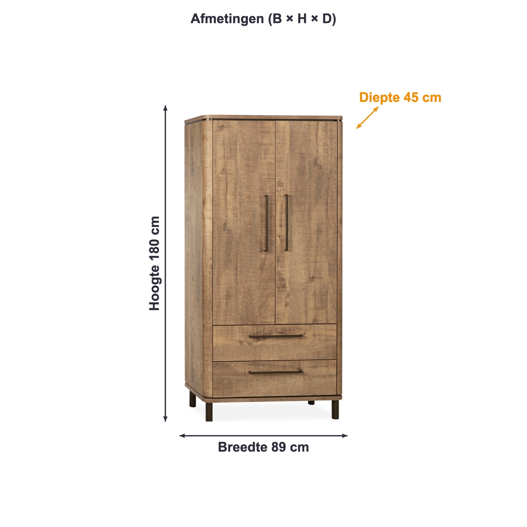 Afmetingen wandkast Capri: 89 × 180 × 45 cm