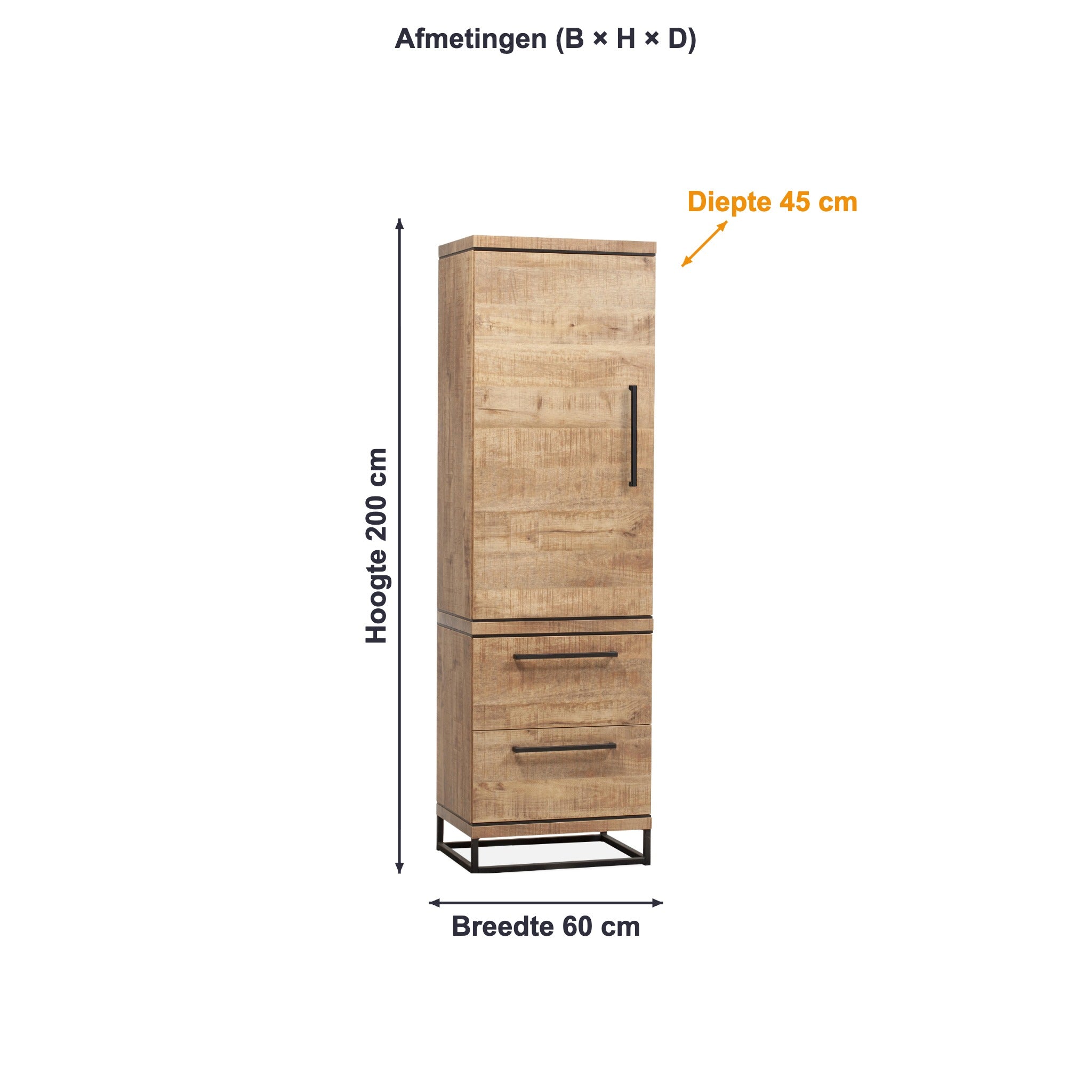 Afmetingen wandkast Lisbon: 60 × 200 × 45 cm