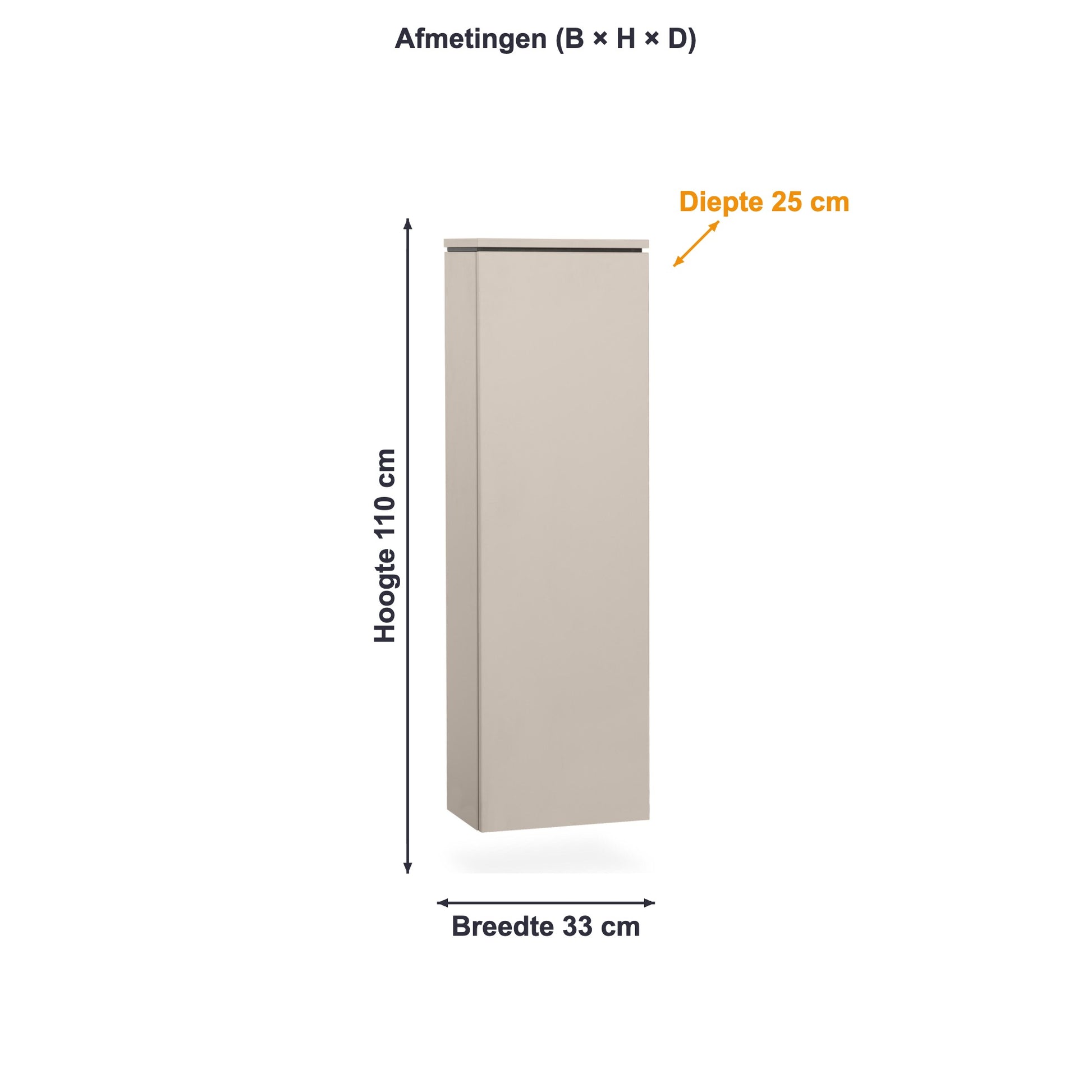 Afmetingen wandkast Strand 1 deur: 33 × 110 × 25 cm